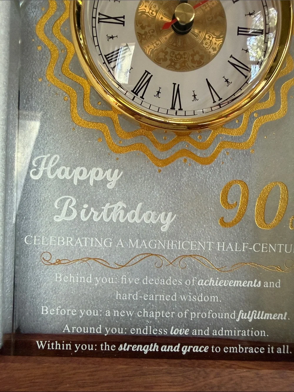 Gold Accent 90th Birthday Glass Clock Plaque